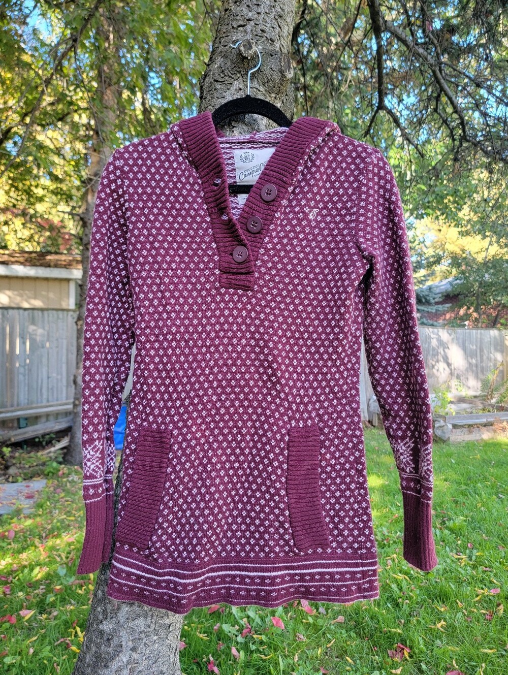 Campus Crew Hooded Maroon Burgundy Knit Sweater Cotton Angora Blend